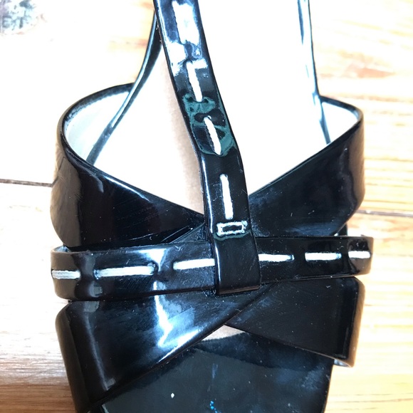 Etienne Aigner Black Patent Leather Wedge Sandals, EUC, 8 - Picture 15 of 16